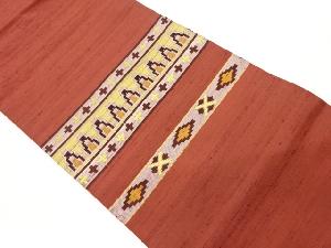 リサイクル　手織り紬横段に抽象模様織出し名古屋帯